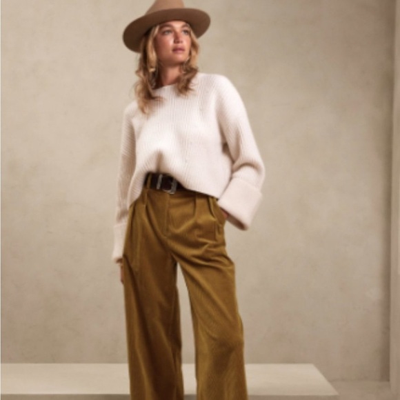 Banana Republic Rivoli Relaxed Wide Leg Vicuna Brown Corduroy High Rise Pants 8S - Picture 1 of 10